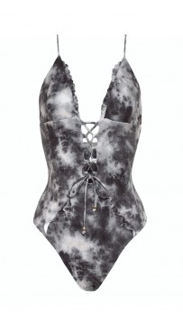 Sexy V-Neck Print Bikini One-Piece Swimsuit