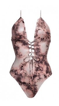 Sexy Print Halter Neck Bikini One-Piece Swimsuit