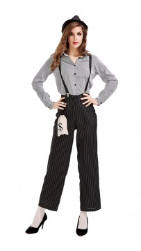 Halloween Female Mafia Striped Suit Dance Costume