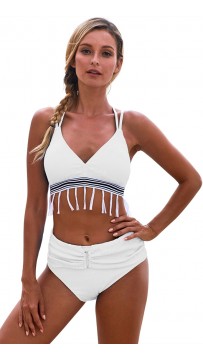 Sexy Solid Color Fringed High-Waisted Beach Bikini