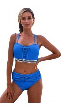 Sexy Solid Color Halter High-Waisted Split Bikini