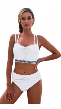 Sexy White Halter High-Waisted Split Bikini