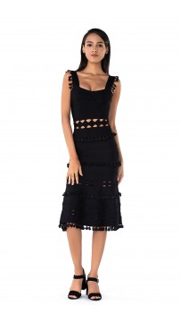 Herve Leger Bandage Dress Tank Flared Tassels Cut Out Black