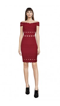 Herve Leger Bandage Dress Off Shoulder Red