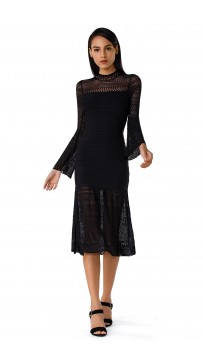 Herve Leger Bandage Dress Long Sleeve Lace Black