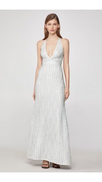 Herve Leger Metallic Eyelash Deep-V Gown