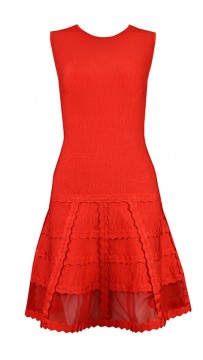 Herve Leger Bandage Dress Flared Gauze Red