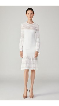 Herve Leger Bandage Dress Long Sleeve Lace White