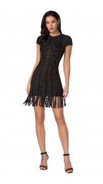 Herve Leger Kale Haylee Eyelet Fringe Dress Black