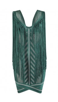 Herve Leger Renata Pointelle Crochet Fringe Dress