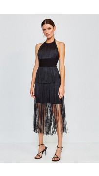 Herve Leger Strappy Halter Fringe Dress