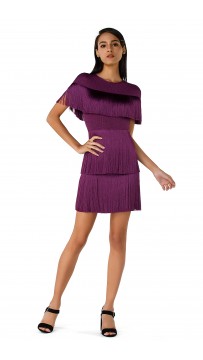 Herve Leger Bandage Dress O Neck Tassels Purple