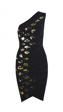 Herve Leger Hayley Diamond Quilting Beaded Dress