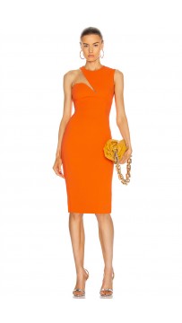 Orange O-Neck Sexy Mesh Patchwork Bandage Dress