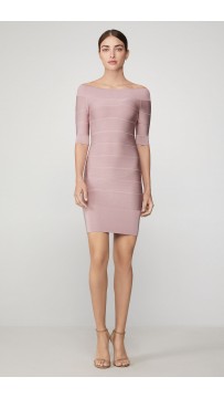 Herve Leger Icon Off The Shoulder Ribbed Dress