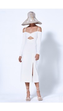 Sexy Off-The-Shoulder Cutout Bandage Long White Dress