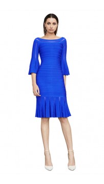  Herve Leger Bandage Dress Boat Neck Half Sleeve Blue