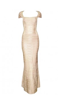 Herve Leger Lora Woodgrain Foil Bandage Gown