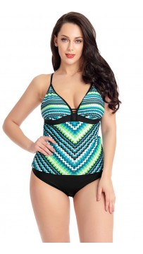 Sling Tube Top Fish Scale Print Split Plus Size Swimsuit