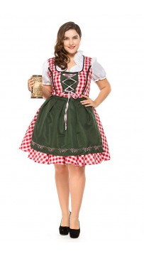 Womens Plus Size Red Plaid Dress Oktoberfest Fraulein Costume