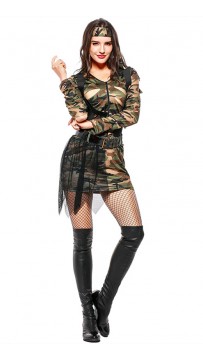 Army Lady Womens Camouflage Fancy Dress Theme Party Complete Outfit