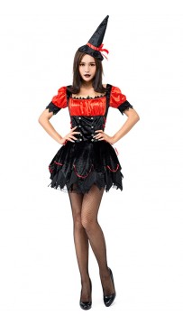 Halloween Party Black Red Flame Little Witch Cosplay Costume