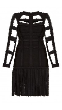 Herve Leger Brielle Chiffon Detail Dress Black