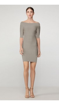 Herve Leger Icon Off The Shoulder Ribbed Dress