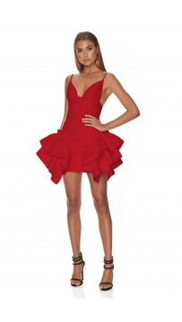 Strappy Sleeveless Asymmetric Ruffled Red Fishtail Dress