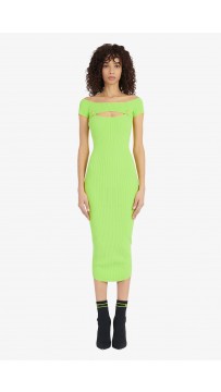 Bm Midi Length Lime Green Knit Openwork Dress