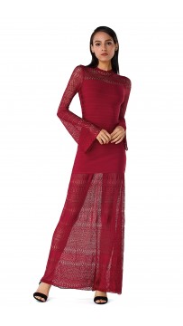 Herve Leger Multi-Textural Chevron Pointelle Gown Red