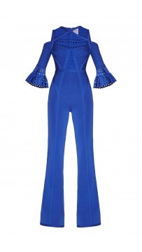 Herve Leger Vivica Royal Blue Bandage Wide Leg Jumpsuit