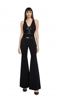 Herve Leger Bandage Jumpsuit V Neck Black