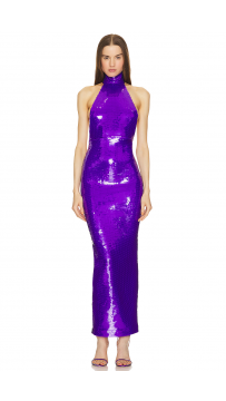 Blue Sequined Halter Neck Party Backless Dress