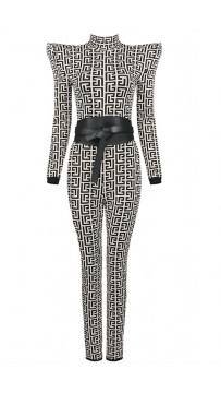 Long Sleeve Bicolor Jacquard Jumpsuit