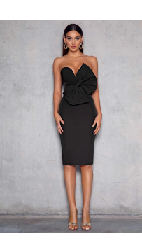 Black Strapless Bow Tie Mini Bandage Dress