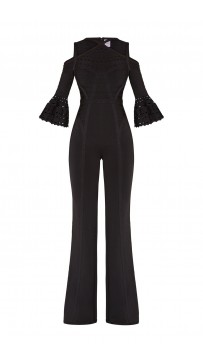 Herve Leger Vivica Black Bandage Wide Leg Jumpsuit