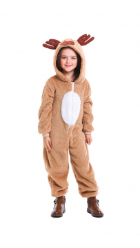 Christmas Elk Homewear Kids Coral Velvet Jumpsuit Costume