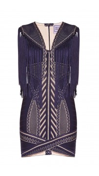 Herve Leger Renata Pointelle Crochet Fringe Dress 