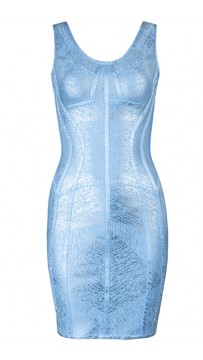 Herve Leger Bandage Dress Foil Blue V Neck
