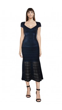 Herve Leger Bandage Dress Foil Black Cap Sleeve Flared