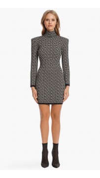 Short Bicolor Jacquard Knit Dress