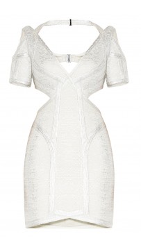 Herve Leger Desiree Foil Crochet Jacquard Dress