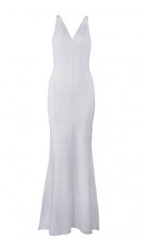 Herve Leger Bandage Dress Long Gown V Neck White