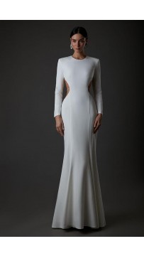 Long Elegant Backless White Evening Dress