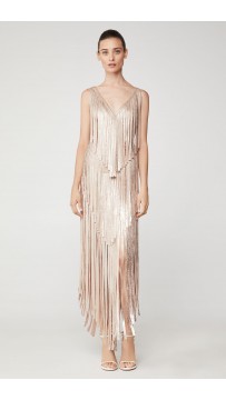 Herve Leger Izabel Metallic Fringe Dress