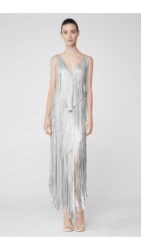 Herve Leger Izabel Silver Fringe Dress