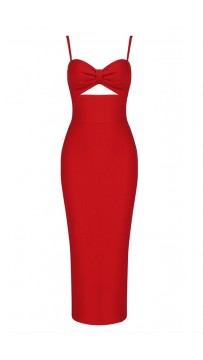 Sexy Slim Fit Halter Long Red Bandage Dress