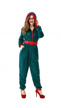 Fancy Party Homewear Adult Coral Velvet Christmas Jumpsuit Costume