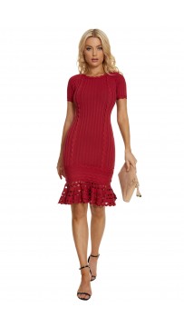 Herve Leger Short Sleeve Lace Bandage Dress